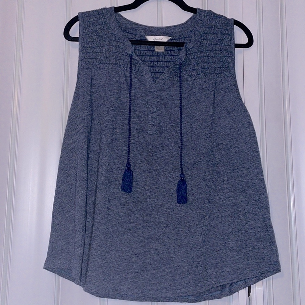 CJ Banks Size X Blue Bohemian Tassel Quilted Tank Top
